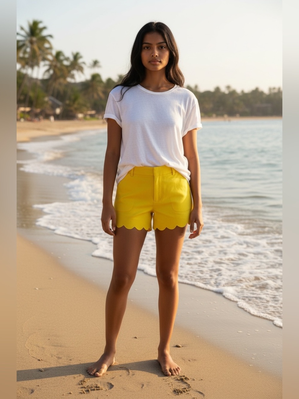 J. Crew Bright Yellow Scallop-Hem High Waist Shorts - Picture 4 of 9
